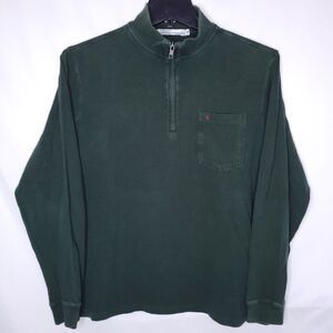 Criquet Sweater Mens Large Green 1/4 Zip Organic Cotton